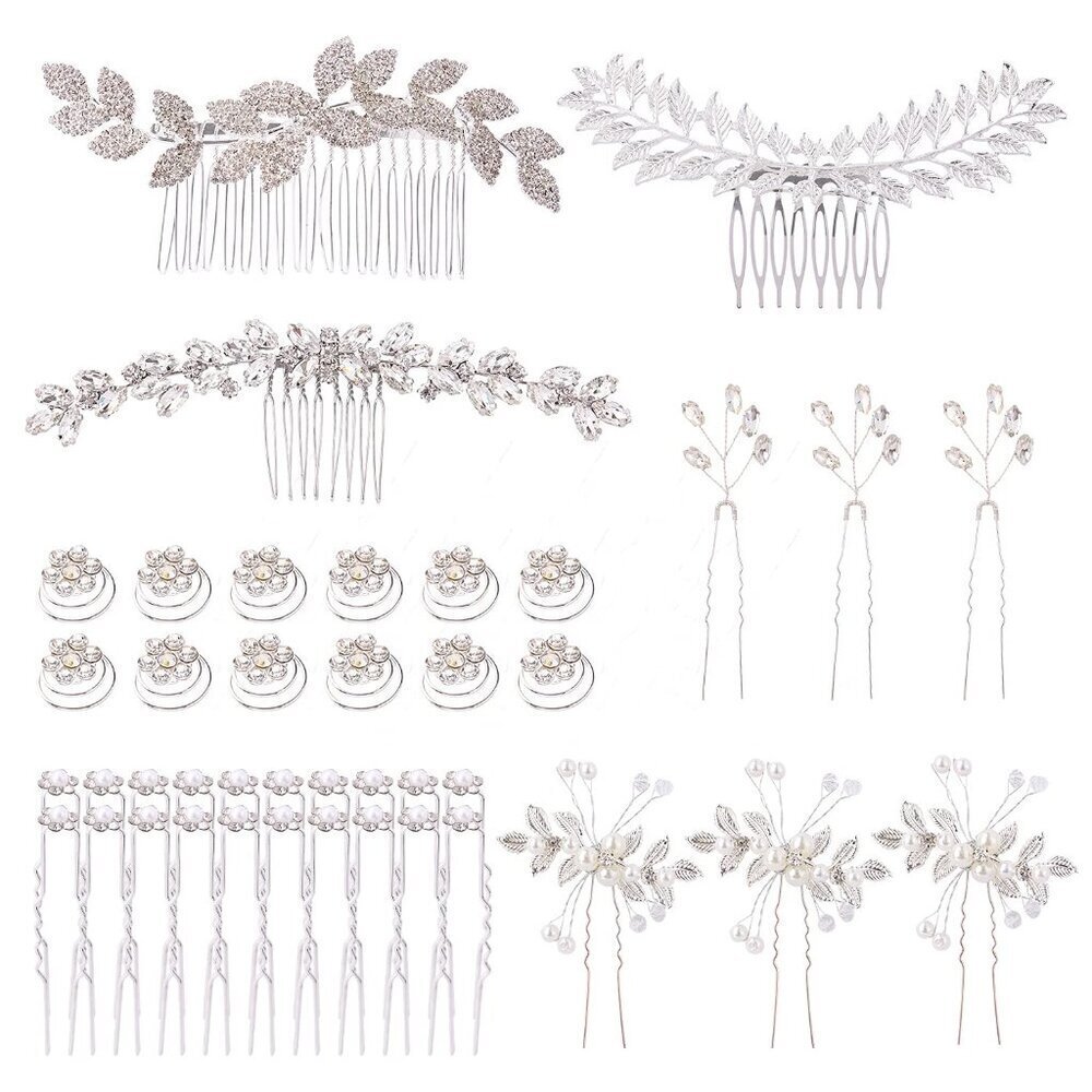 41 Pack Bridal Hair Accessories Silver Rhinestone Pearl Flower Comb Pins